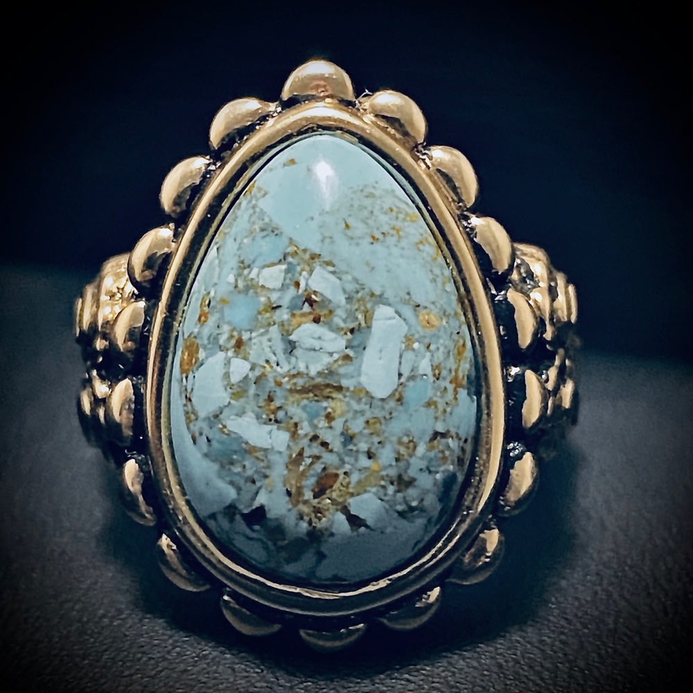 Barse Brass Lady's Turquoise Teardrop Ring